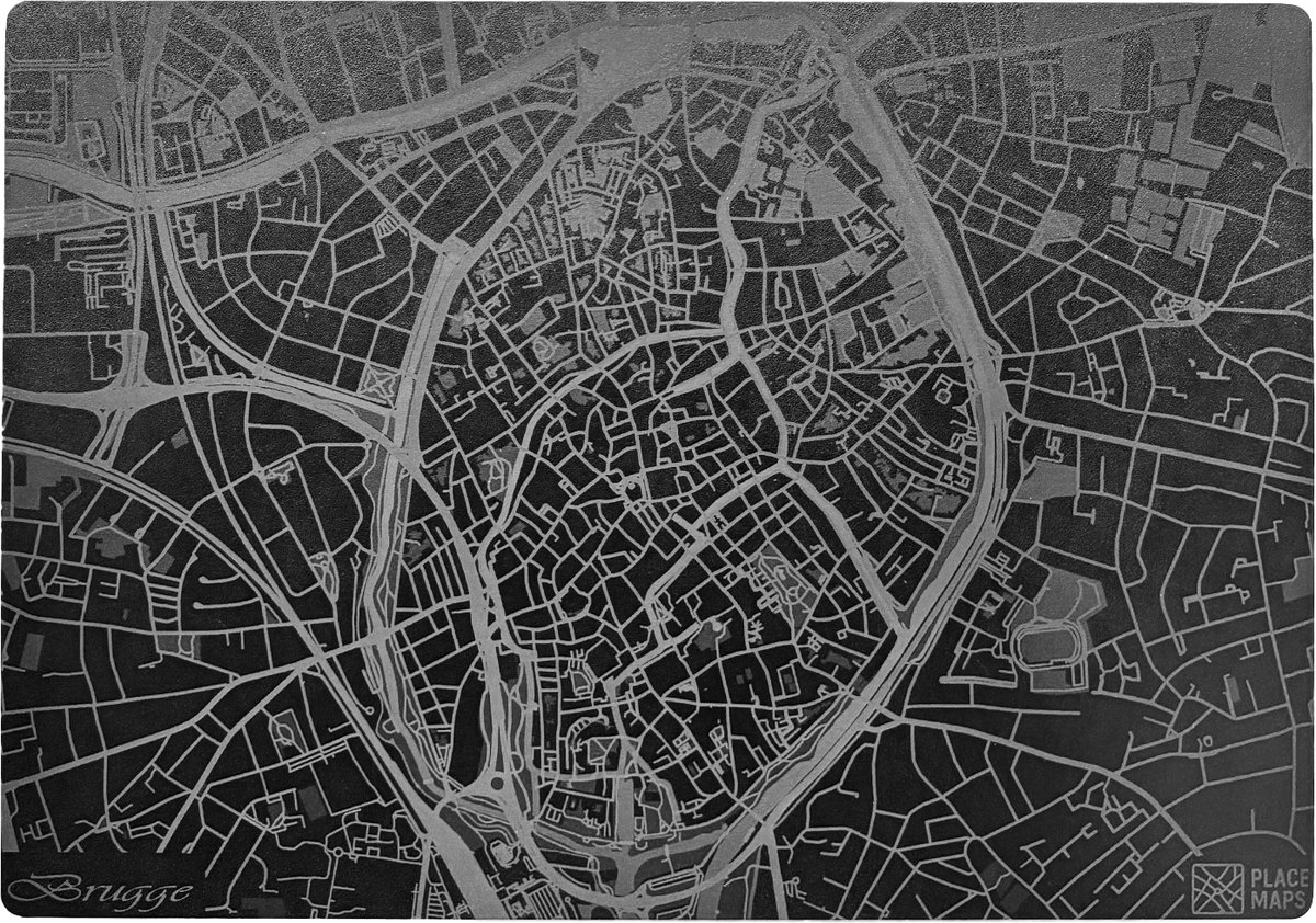 Place Maps Gegraveerde Kunstlederen Placemat Brugge Zwart 1 stuk