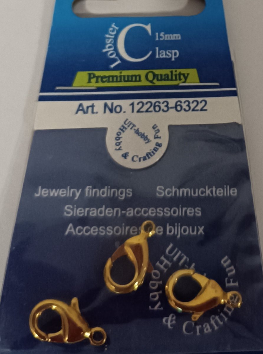Lobster clasp (Premium Quality), 15mm, Gold, 3pcs