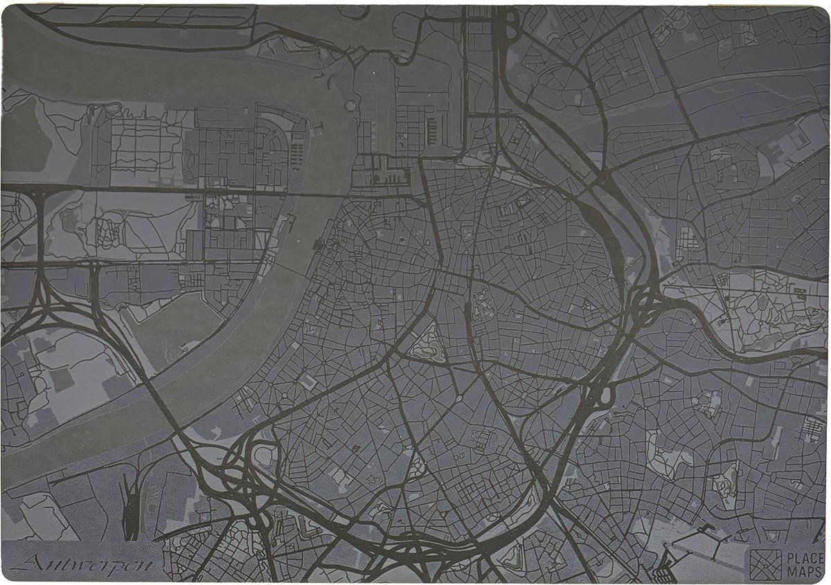 Place Maps Gegraveerde Kunstlederen Placemat Antwerpen Leigrijs 1 stuk