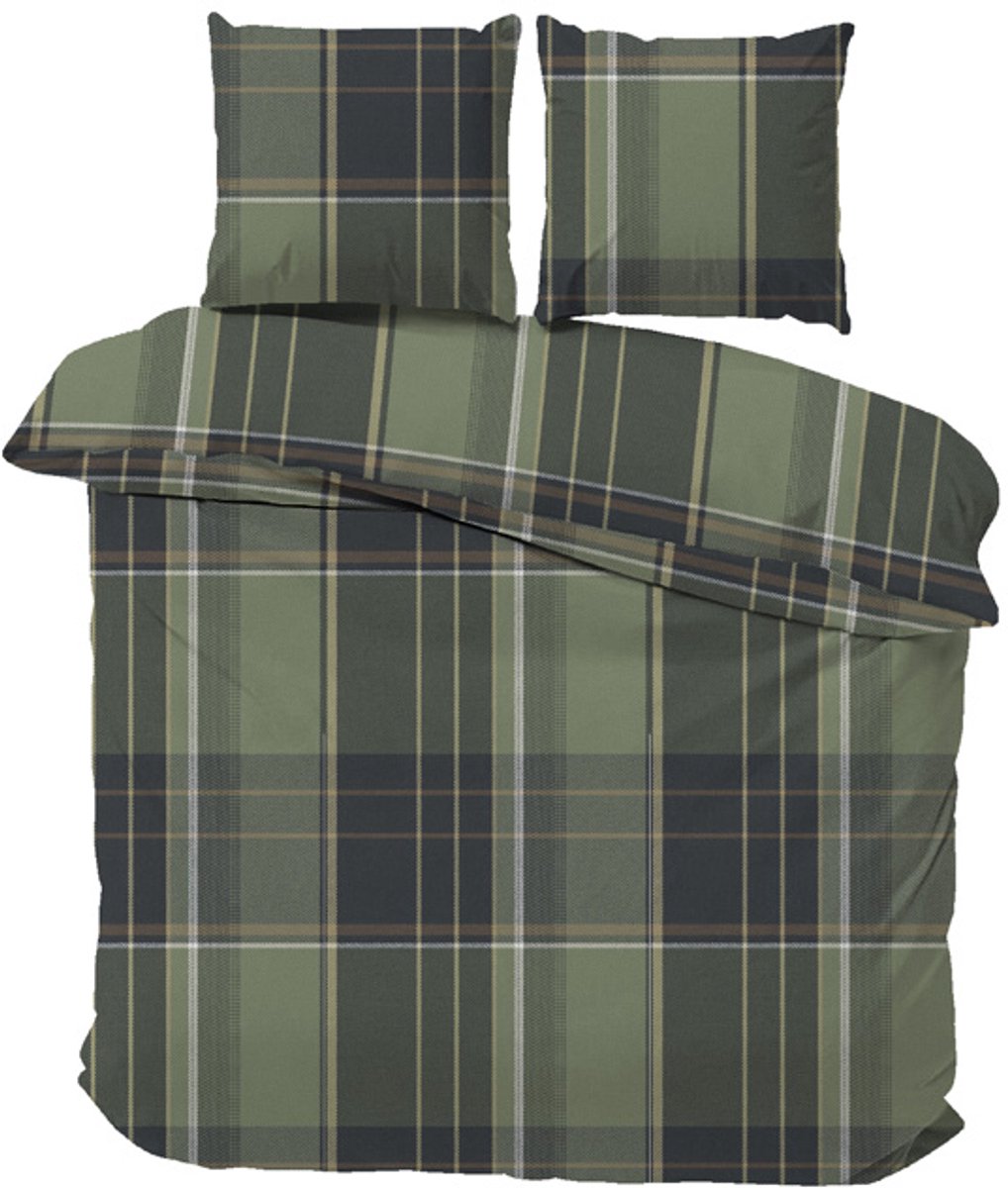 iSleep Flanel Dekbedovertrek Bram - Tweepersoons - 200x200/220 cm - Groen