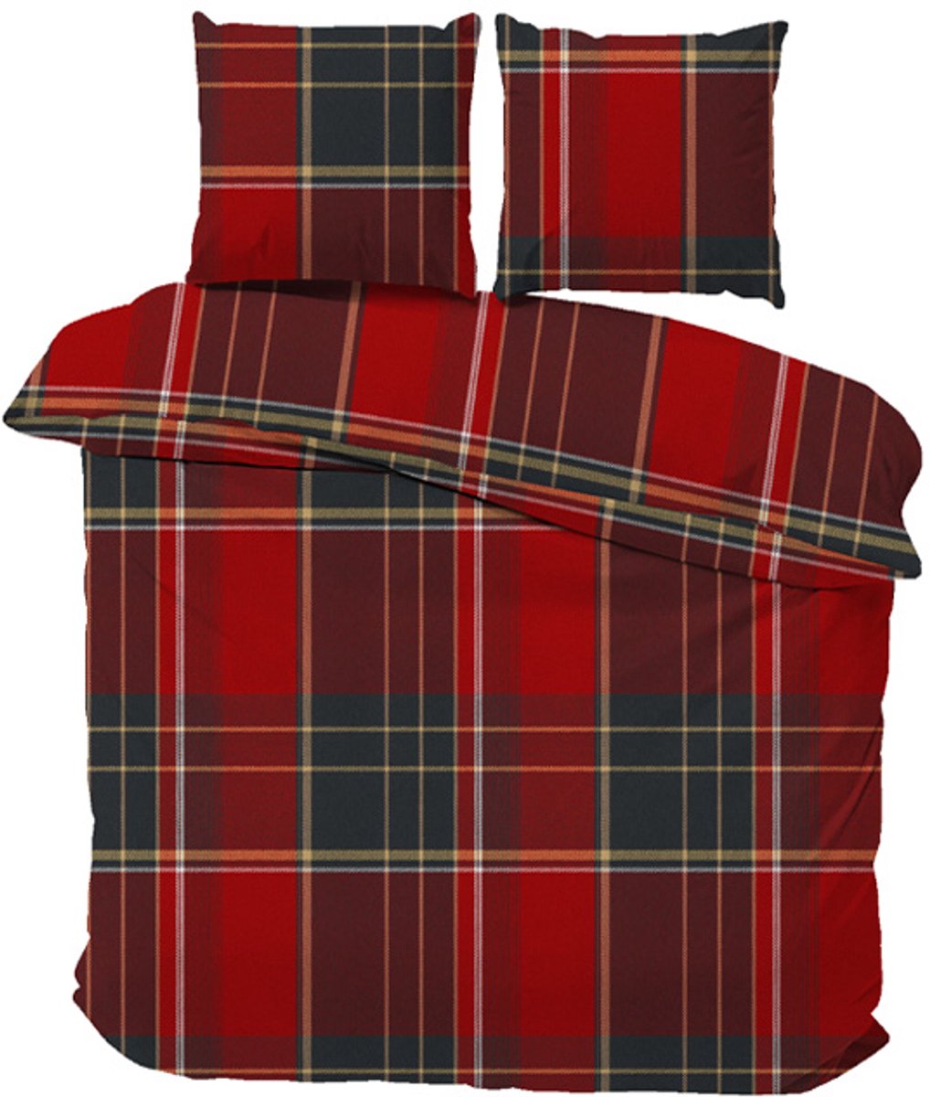 iSleep Flanel Dekbedovertrek Bram - Tweepersoons - 200x200/220 cm - Rood