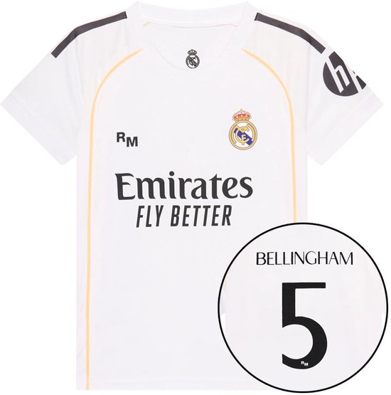 Maillot domicile Real Madrid Bellingham Enfants 2025/2026 - Taille 128 - Vêtements de sport - Maillot de foot - Garçons et Filles - Jude Bellingham - Polyester