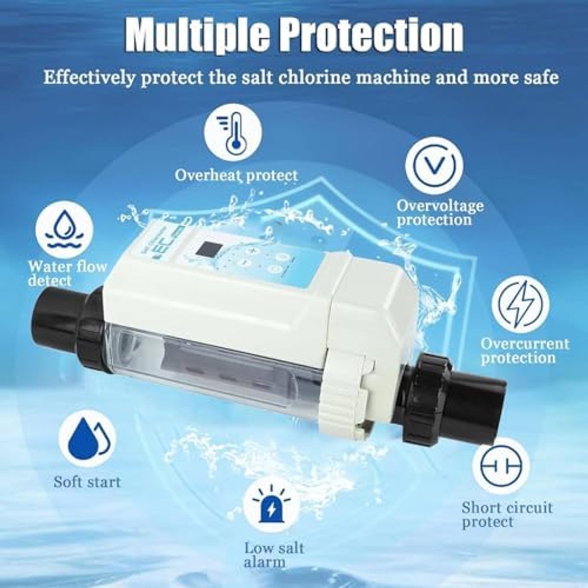 Automatisches Salzwasser-Pool-Chlorinator-System Novihome AquaPure Pro – Effiziente Pool- und Whirlpool-Desinfektion, Selbstreinigend, Einstellbare Chlorproduktion, Spa & Hydrotherapie-Pools