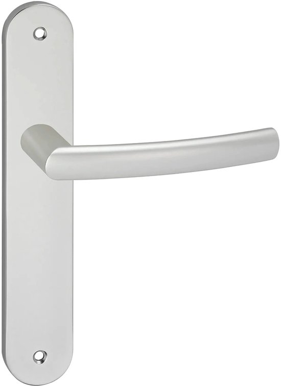 Aluminium Impresso Burton deurkruk op een ovaal deurschild zonder sluiting.