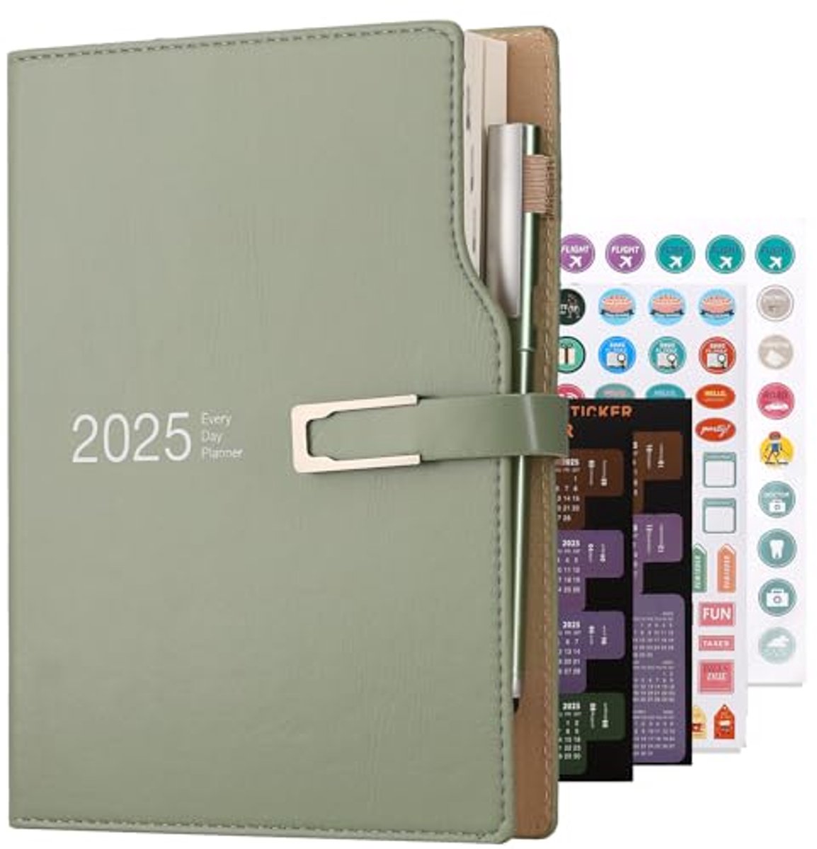 A5 Academische Agenda 2025 - Dag per Pagina Planningsorganizer met Penhouder en Stickers