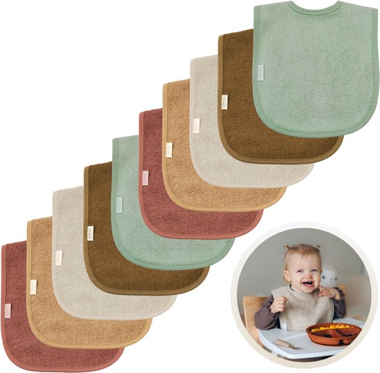 Funnies Slabbetjes 10-Pack Aardetinten - Set van 10 Zachte Slabbertjes - Grote Slabbers - Kwijldoekjes voor Baby’s en Kinderen - Absorberend, Zacht en Makkelijk Wasbaar - Perfect voor Voeden, Kwijlen en Bescherming van Kleding