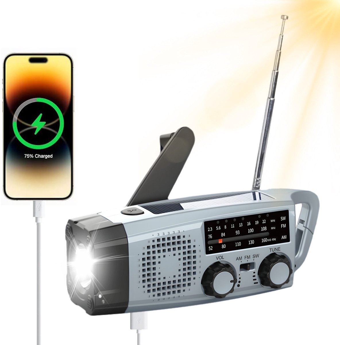 IBETTERTEC - Radio - Solar Radio - AM/FM noodbakradio - Kurbelradio met powerbank - Radio - Led zaklamp - SOS-alarm - telefoon oplaadfunctie - voor kamperen - outdoor