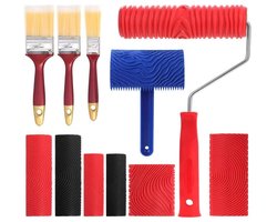 Somstyle Houtnerf Schilder Tool Set - 11-Delig - Houtnerf Roller, Kam & Kwasten - Houtnerver - Verfroller - Verfkwast - Rood / Zwart