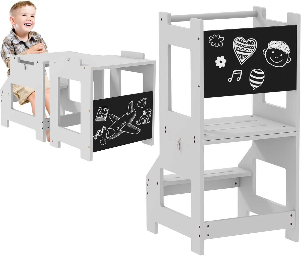 HOMCOM-Kids Kitchen Helper-MDF-42x44x86cm-Grijs