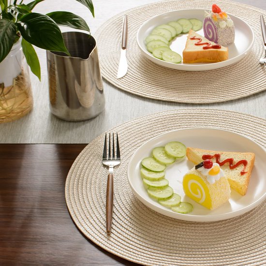 6 stuks, ronde geweven placemats, 35 cm natuurlijke waterhyacint-placemats, gevlochten rietjes tafelmatten