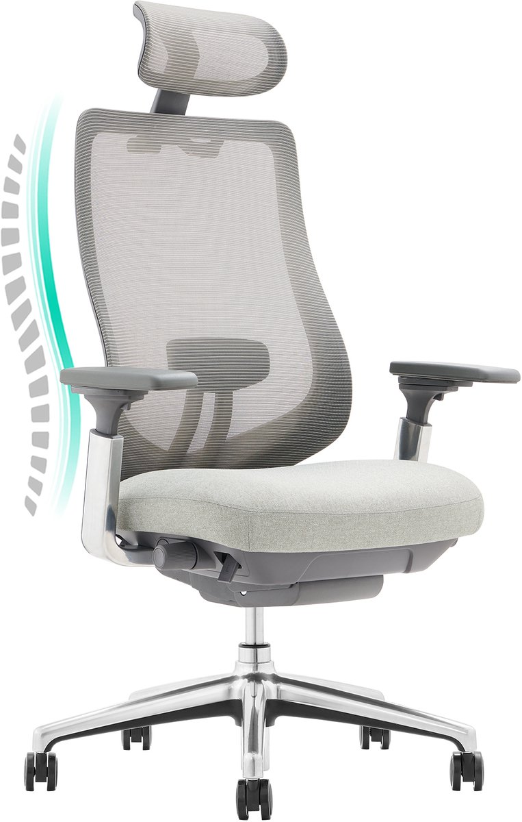 COLAMY Ergonomische Bureaustoel met 4D-armleuningen - Lichtgrijs - COLAMY - €299,99