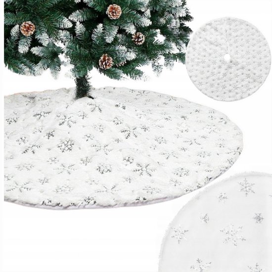 Kerstboom rok - kerstboom versiering - imitatiebont - met zilveren sneeuwvlokpailletten - Kerstversieringen - Geschikt voor kerstversiering thuis - kerstfeestversiering - Wit en zilver - 36 inch