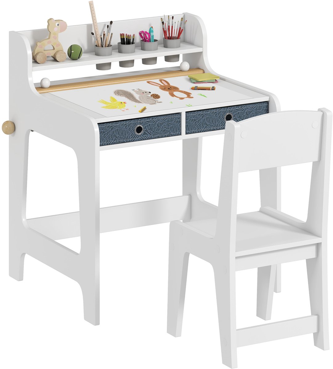 AIYAPLAY - Kinderbureau met stoel - MDF - 62,8 x 55,6 x 73,8 cm - Wit