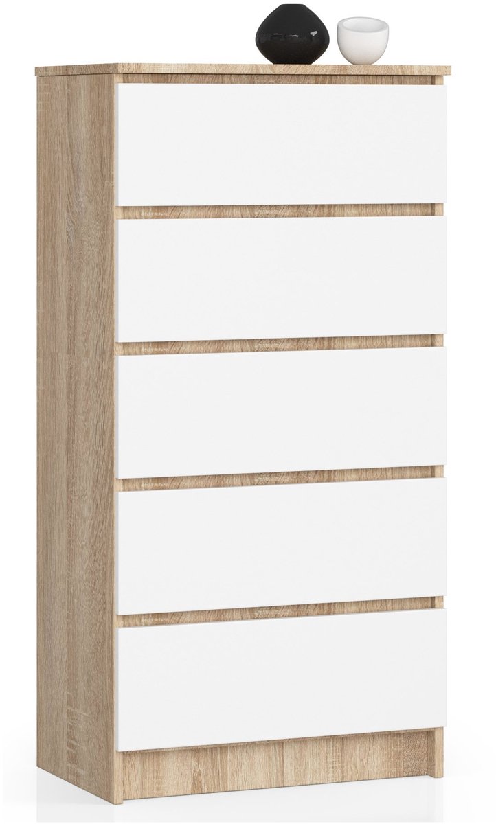 Ladekast K60 met 5 Lades / AKORD Furniture Factory / Sonoma Eik - Wit / 60 x 121 x 40 cm