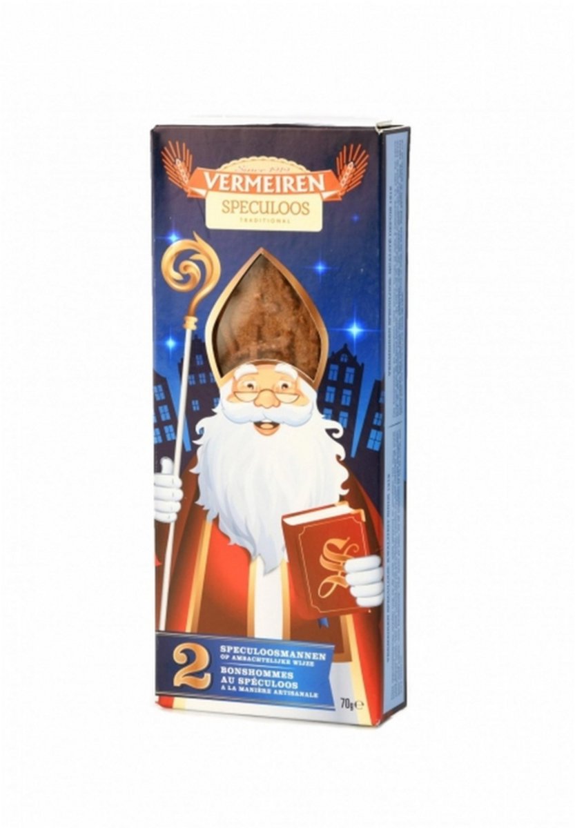 Vermeiren traditionele Sinterklaas speculaaspop (24 doosjes met telkens 2 speculoos koeken van 35 gram)