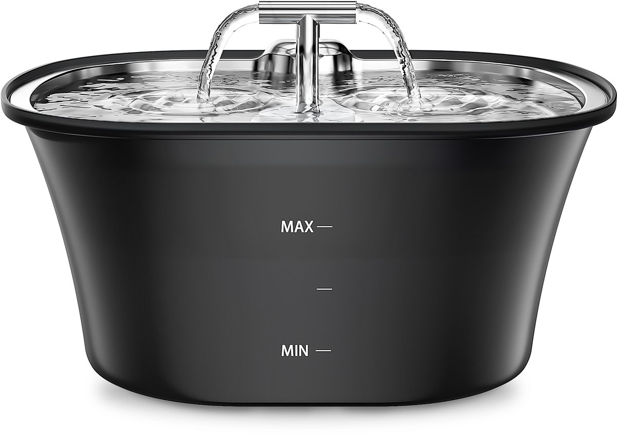 Balimo Max® - RVS Drinkfontein Kat - 2.5L Waterfontein Kat en Hond - Fluisterstil - Kattenfontein - Waterdispenser - Zwart