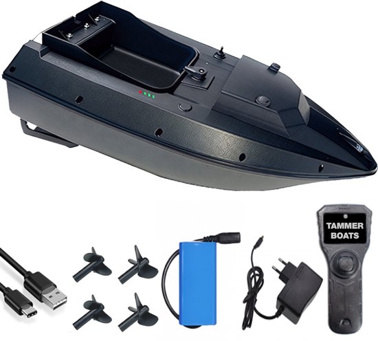 Tammer Voerboot voor Karpervissen – Nieuw Model met Cruise Control, 1.5 kg Laadvermogen, 500 m Bereik, 3 Uur Vaartijd, LED Verlichting – Baitboat Karperboot met Afstandsbediening