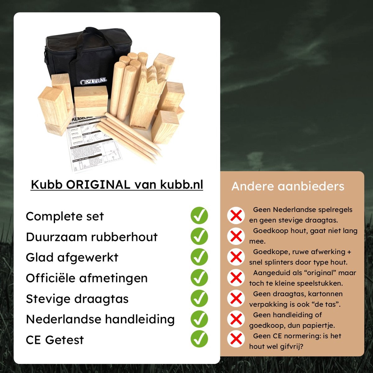 Kubb Spel Original Rubberhout - Wedstrijd set - Inclusief Stevige Draagtas - Familiespel voor Kinderen & Volwassenen - Zweeds zomerspel — afbeelding 7