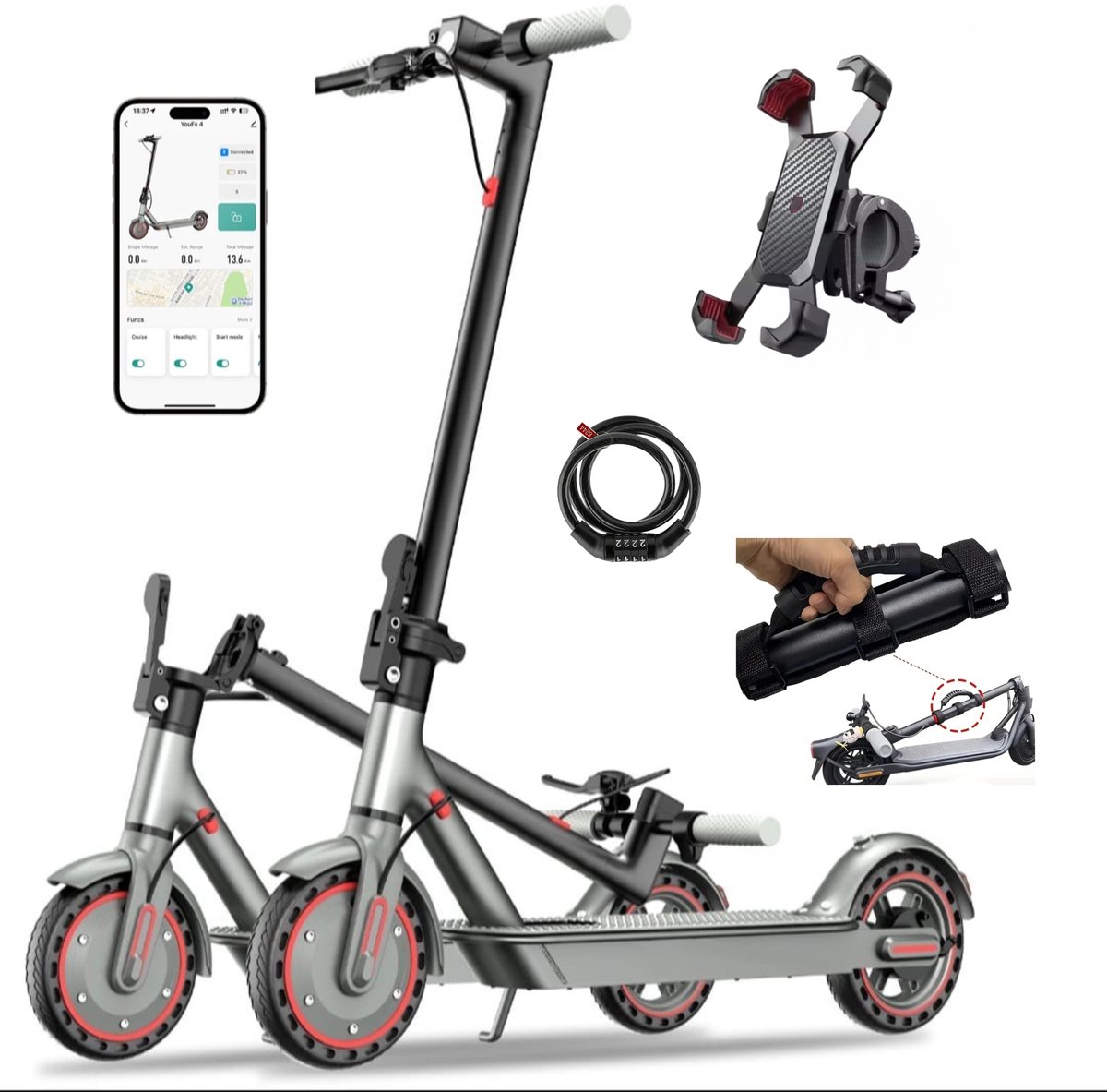 Elektrische scooter voor volwassenen - uitgerust met een krachtige 350W motor - snelheid tot 25 km/u - 36V 10,5Ah accu - actieradius tot 30 km - opvouwbaar ontwerp - inclusief een slimme app. - Elektrische - €229,00