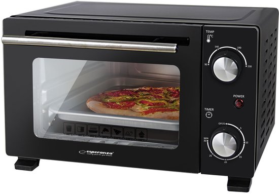 Esperanza CALZONE Mini Oven - 10 Liter - 800W - Compacte Elektrische Oven met Timer - Inclusief Bakplaat & Grillrooster - Zwart — afbeelding 2