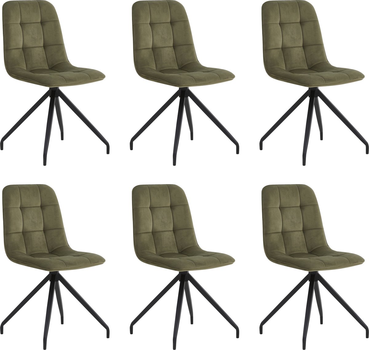 Colenis - Farucci Eetkamerstoel - Set Van 6 - Olijfgroen - Velvet - Moderne Eetkamerstoel Met Spinpoot