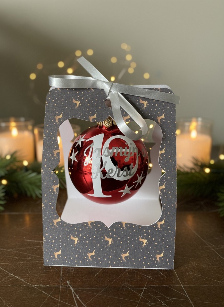 Kerstbal Gepersonaliseerd Baby - Mijn Eerste Kerst - 6cm Glas - Met Naam - Rood