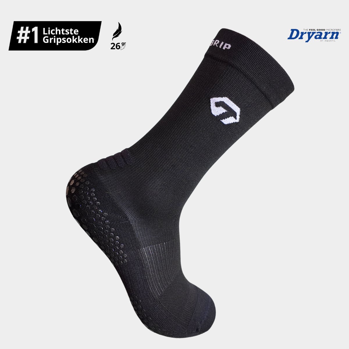 GT Ultra Light Grip Socks - Dunne Voetbal Gripsokken - Premium - 1 paar - Zwart - Compressieklasse 1 - Ultra Licht - Dryarn - Padelsokken - Maat 36-39