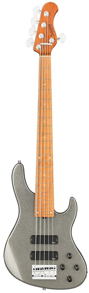 Sadowsky MetroExpress 24-5 Modern Roasted Maple Solid Silver Metallic High Polish 5-snarige basgitaar met gigbag