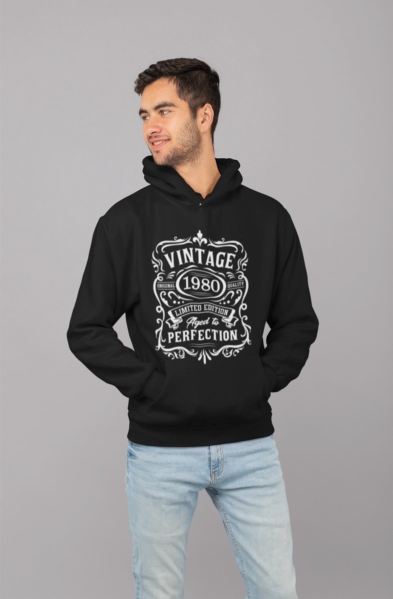 1980 Jaar Zwart Hodie - Maat XXL - Vintage Aged To Perfection - Verjaardagscadeau - Limited Edition