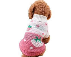 Hondenjas -Hondentrui - Pet Dog Sweater - Hond Classic Knitted Turtleneck - Winter Warm Dog Clothing - Cute Strawberry Heart Shape - Perfect voor kleine honden - Middelgrote honden - Roze - Maat S