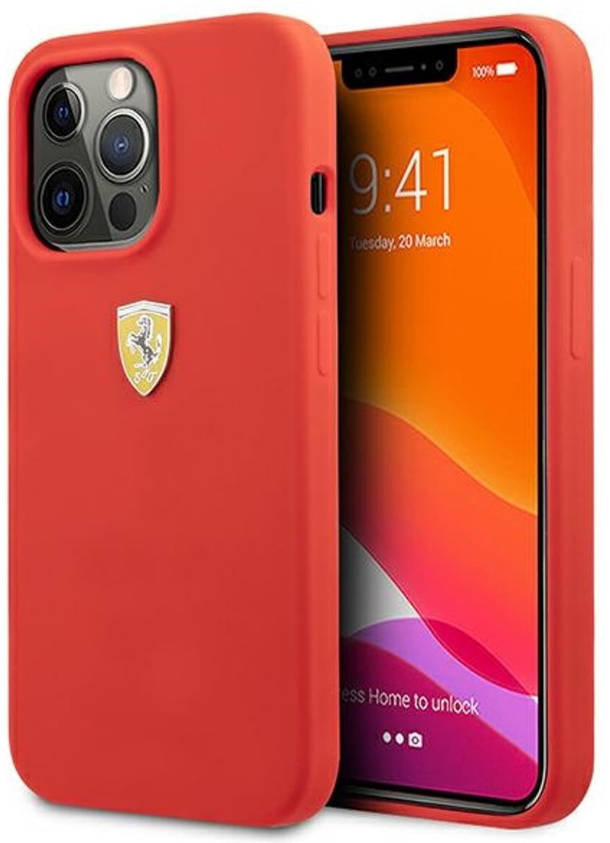 Ferrari Back Cover - iPhone 13 Pro - Rood - Valbescherming - Draadloos Laden