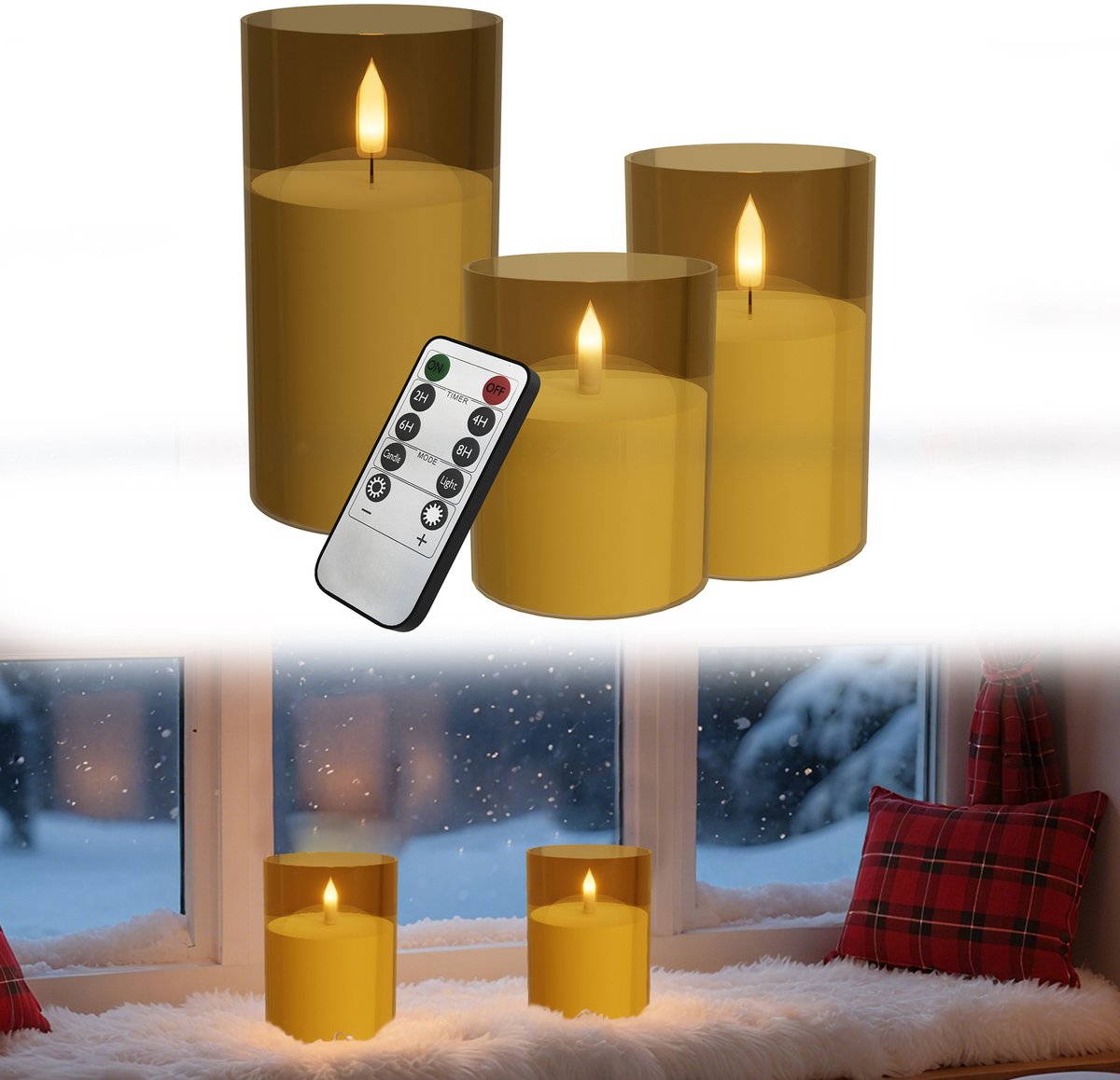 LED-kaarsen met timerfunctie en afstandsbediening - Vlamloze, flikkerende batterijkaarsen voor thuis, bruiloften, kerstdecoraties en stijlvolle woonaccessoires Goud