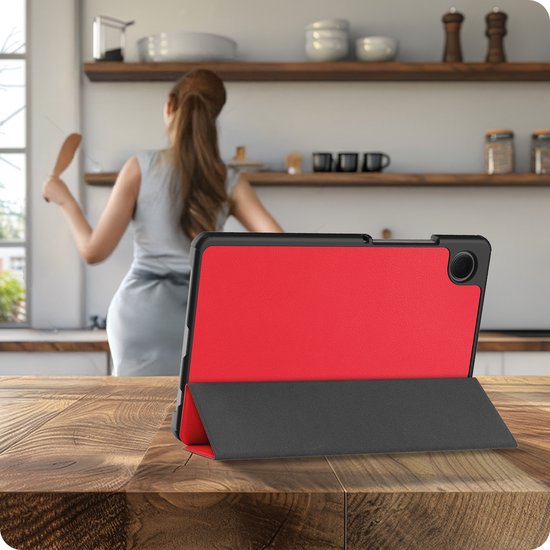 Samsung Galaxy Tab A9 Cover Book Case Case Luxe Trifold Cover avec protecteur d'écran - Samsung Galaxy Tab A9 Cover Bookcase - Rouge
