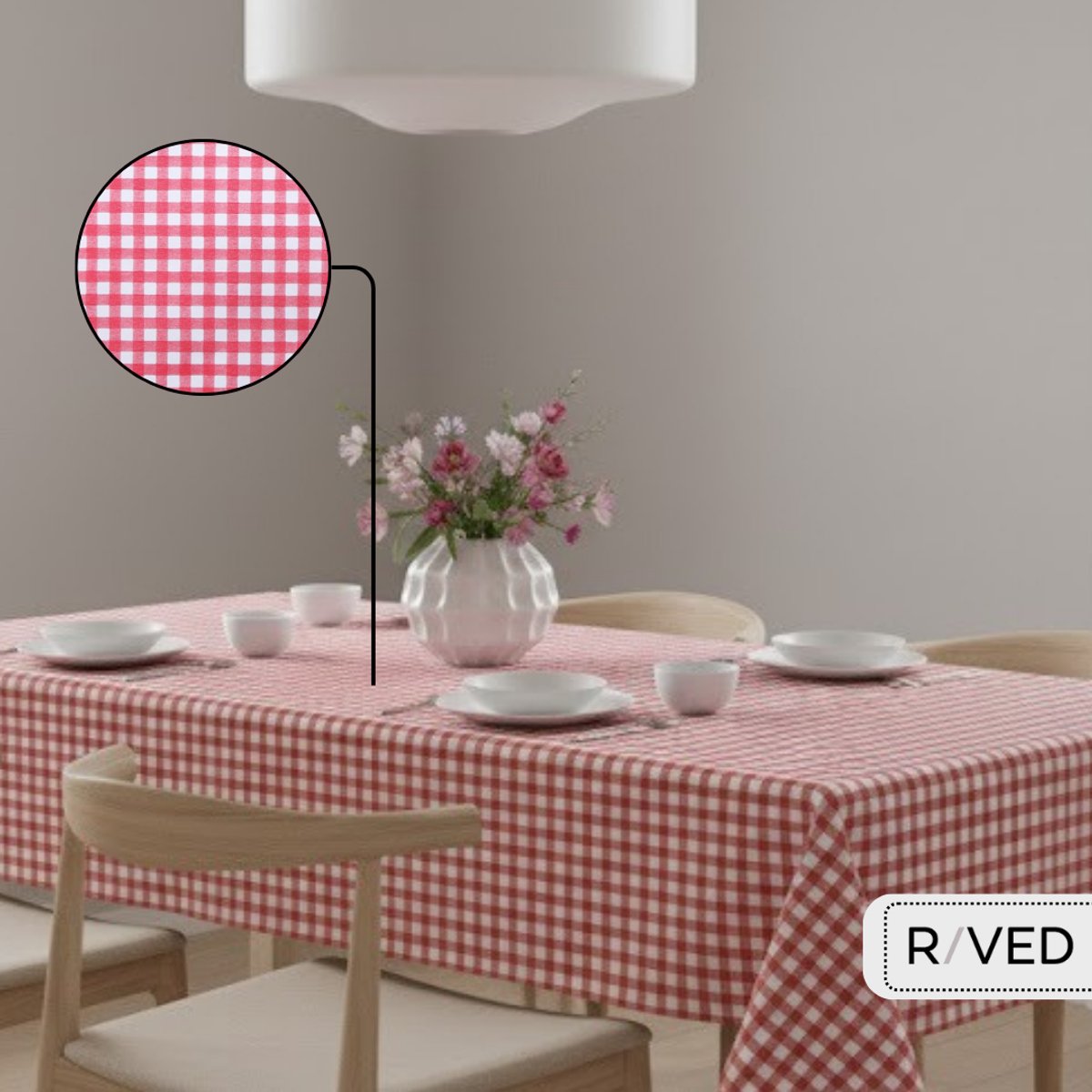 Raved - Tafelzeil 140 cm x 240 cm - Boerenbont Ruit Rood - PVC Afwasbaar