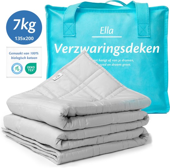 Ella Verzwaringsdeken 7kg - OEKO-TEX Katoen Zwaartedeken 135 x 200cm - Weighted Blanket - Verzwaarde Deken - Grijs