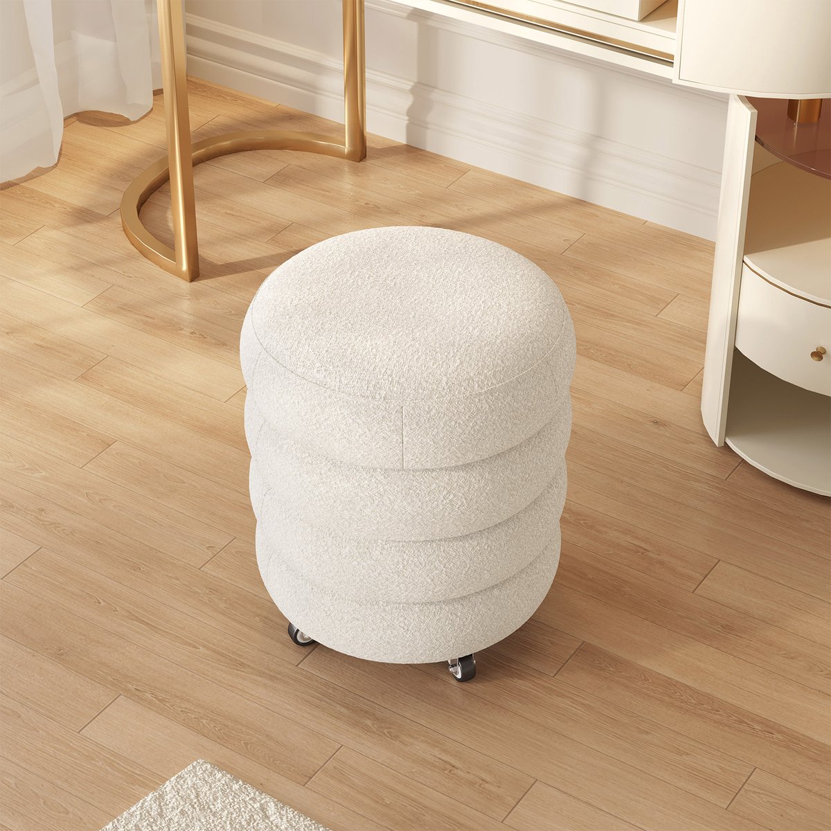 Poefs – Guyii Meubels poef Donut 41 cm ,Ronde Poef met Wielen – Kruk – Multifunctionele Zitkruk