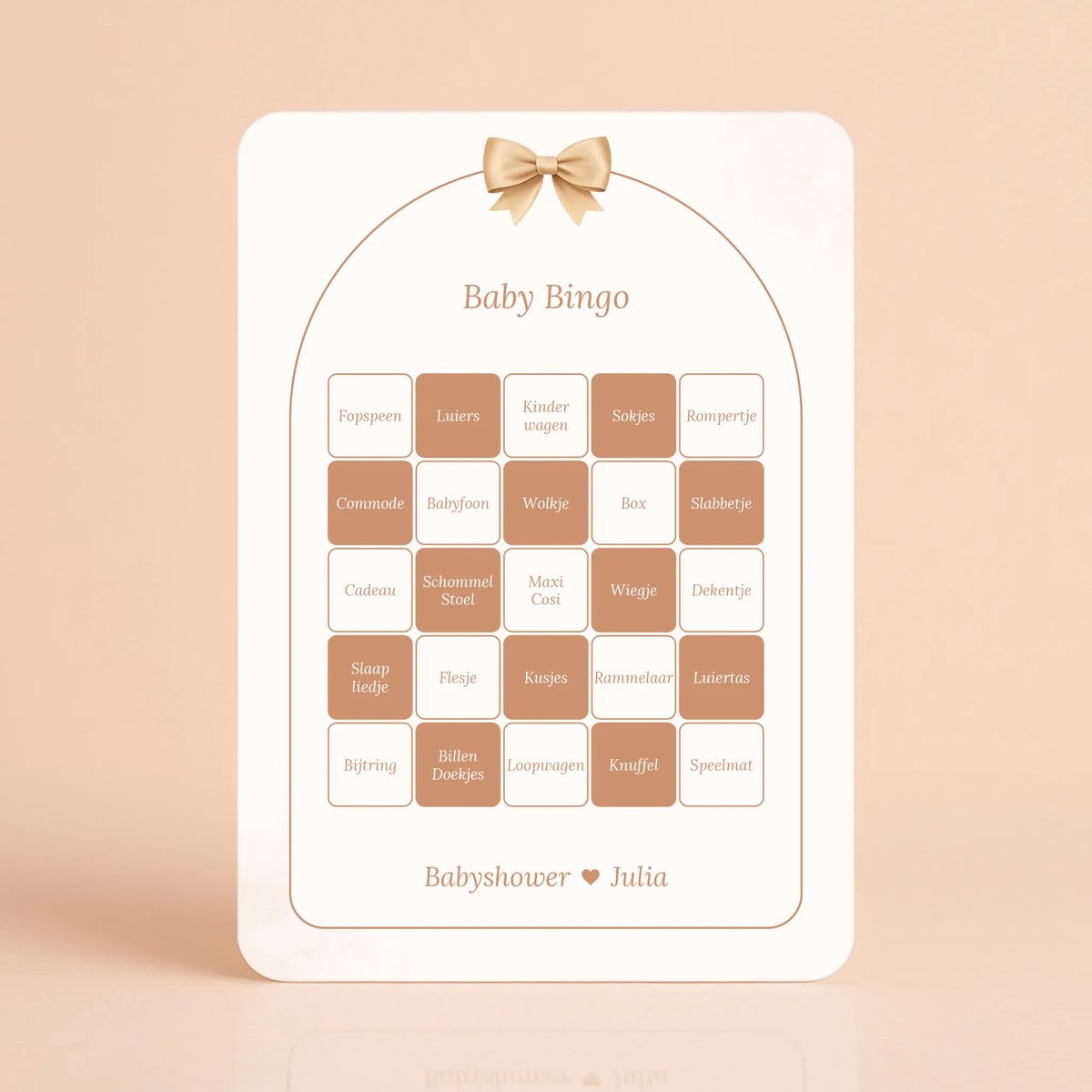 Gepersonaliseerde Gender Reveal & Babyshower invulkaarten – Baby Bingo - Boho Beige met Beertje - 20 Stuks - Babyshower Cadeau - Babyshower Spelletjes