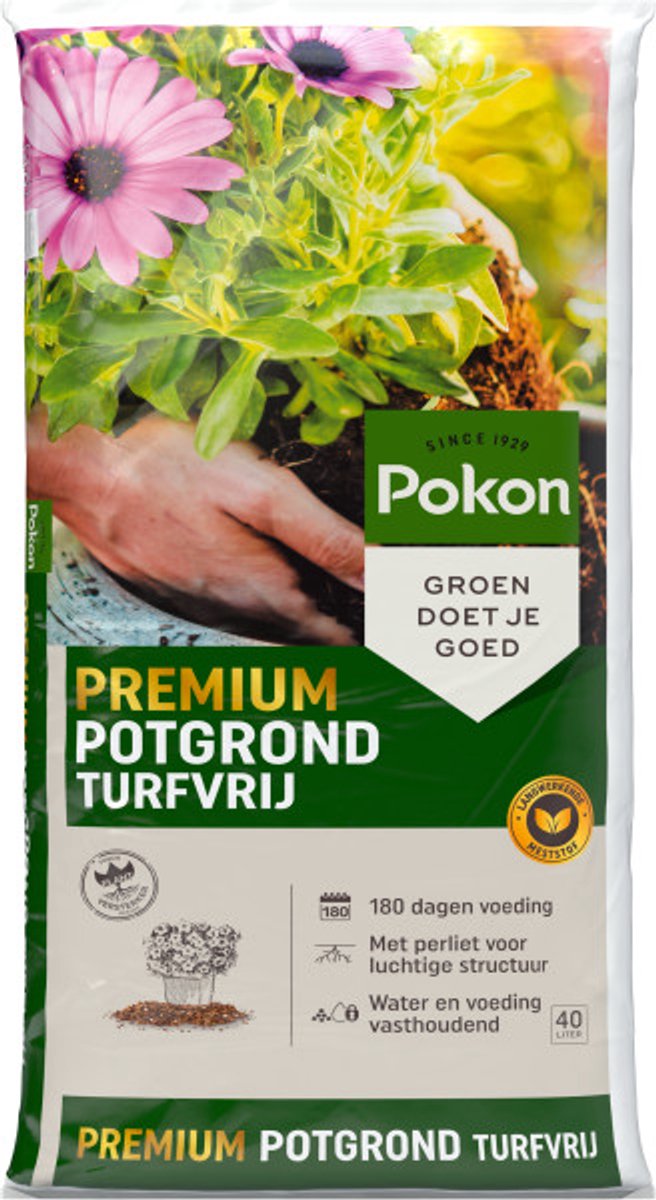 Pokon Premium Potgrond Turfvrij - 40L - Potgrond universeel - 180 dagen voeding - Potgrond binnen en buiten