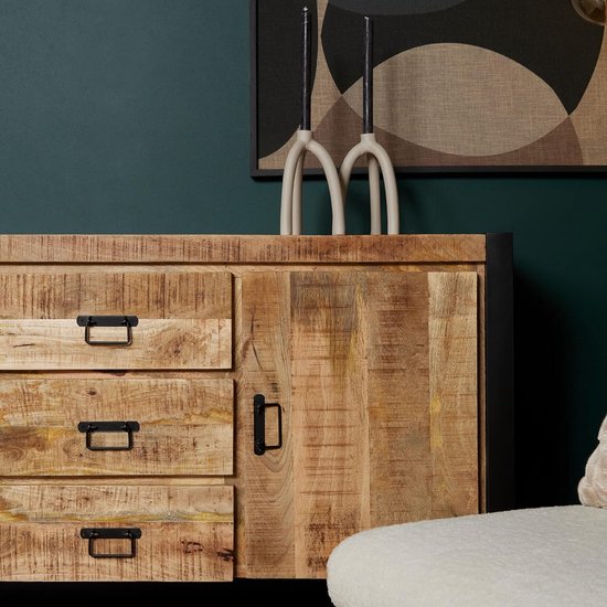 Luxe Industrieel Dressoir 200x40x80 cm – Massief Mangohout & Metaal – TV-Meubel & Opbergkast – Handgemaakt Design – Bruin – Novihome