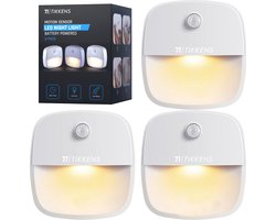 TIKKENS® Nachtlampje met Bewegingssensor - 3 Stuks - LED Kastverlichting en Trapverlichting met Sensor - Draadloos op Batterij