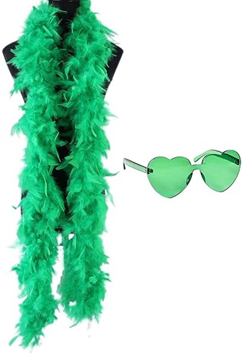1x Veren sjaal & hartvormige bril set - Maskeradefeest dameskostuum - Feest cosplay (groen)