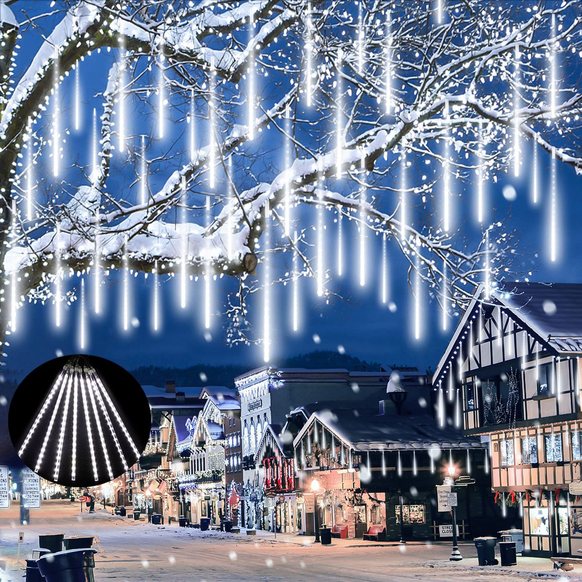 MUPOO 2x Kerstverlichting Meteorenregen Lichtsnoer voor buiten - 50cm 288 LEDS Koud Wit - 360° Buitenverlichting-Energiebesparing en milieubescherming -voor IJspaleizen en Moderne Kantoorfeesten