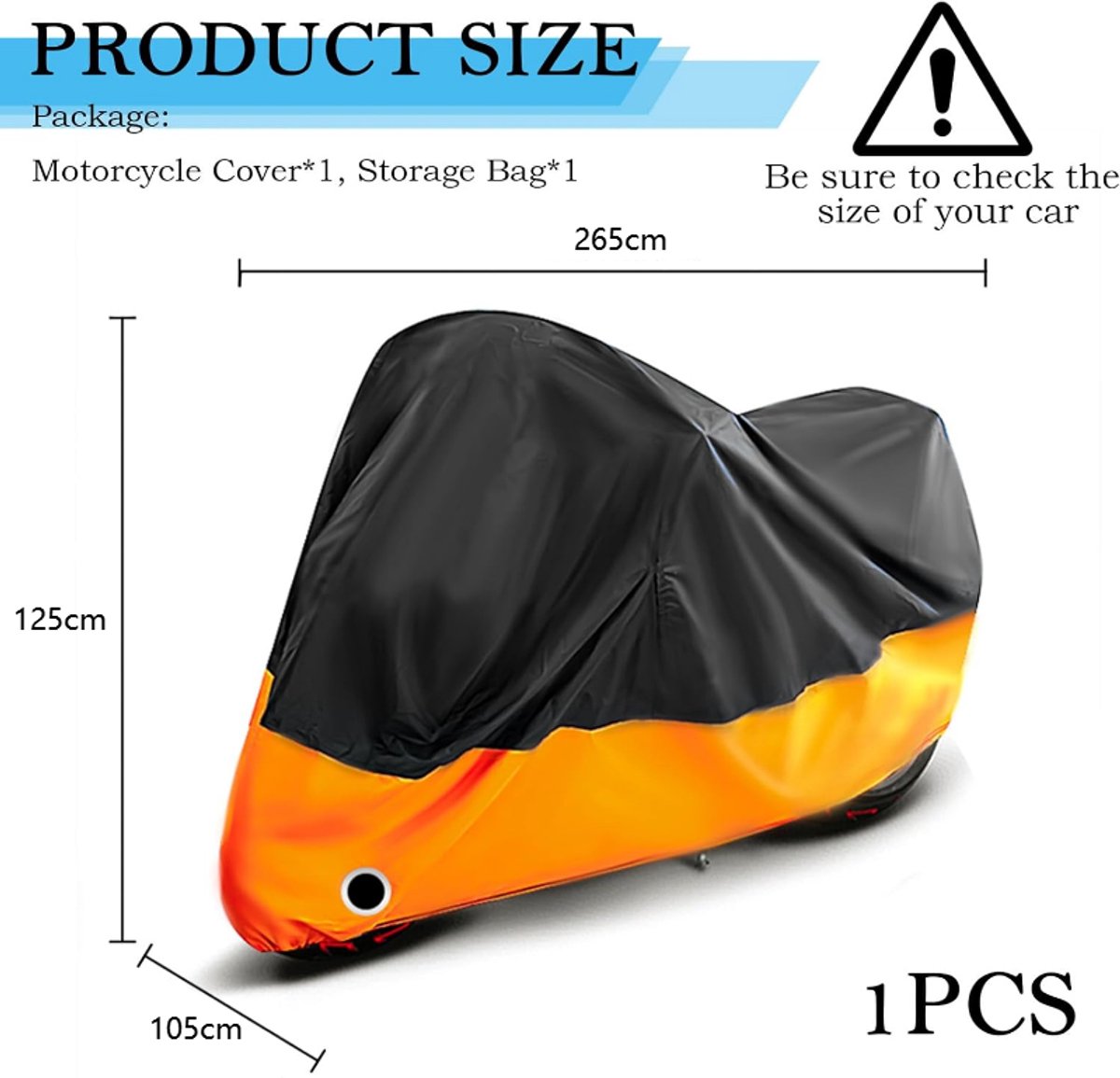 Motorhoes - 265*105*125CM - Scooterhoes - Motorfietshoezen - Waterdichte - 190T - Geschikt voor Binnen en Buiten - beschermt tegen uv-regen,stof,sneeuw - Oranje – foto 7