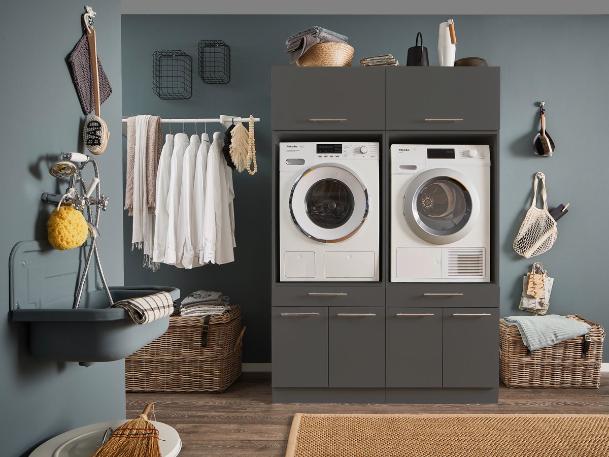 Arkon Duo Wasmachine kast met bovenkasten- Antraciet - Hoogte 200cm