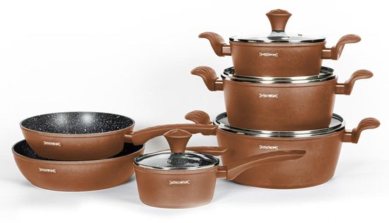 Batterie de cuisine Royalty Line® FD10C - 10 Batteries de cuisine - Set PFAS - Poêles à frire, casseroles, faitouts et Casseroles et poêles - Toutes sources de chaleur - Pan antiadhésif - Koper