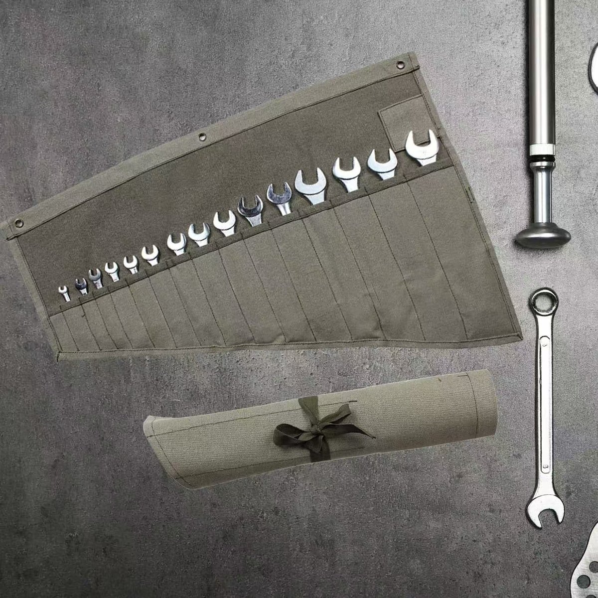 Multifunctionele Tool Roll Bag Gemaakt van Gewaxt Canvas met 16 Pocket Design（B）