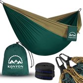 Kanyon Hangmat - incl. Karabijnhaken en Riemen - licht parachutestof - 260 x 140 cm - tot 200kg - Groen/Khaki