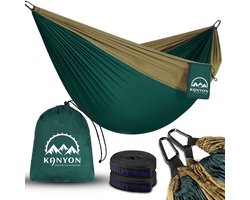 Kanyon Hangmat - incl. Karabijnhaken en Riemen - licht parachutestof - 260 x 140 cm - tot 200kg - Groen/Khaki
