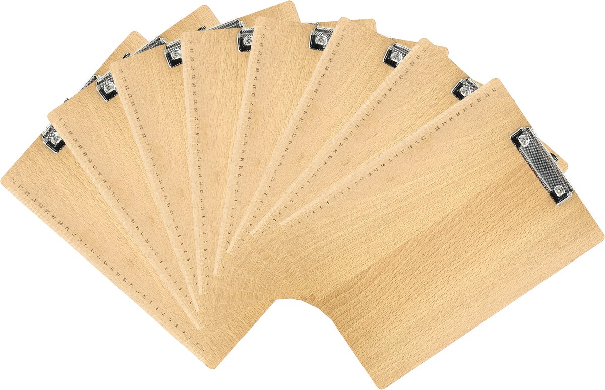 Klembord A4 – Set van 8 Houten Klemborden – Met Sterke Klem en Liniaal – Harde Houtlook Schrijfplaat voor School, Kantoor, Horeca en Thuis