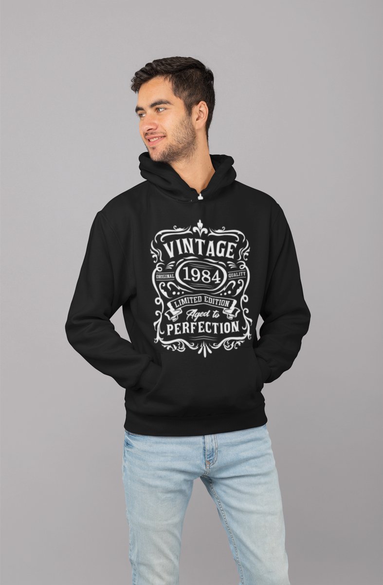 1984 Jaar Zwart Hodie - Maat XL - Vintage Aged To Perfection - Verjaardagscadeau - Limited Edition